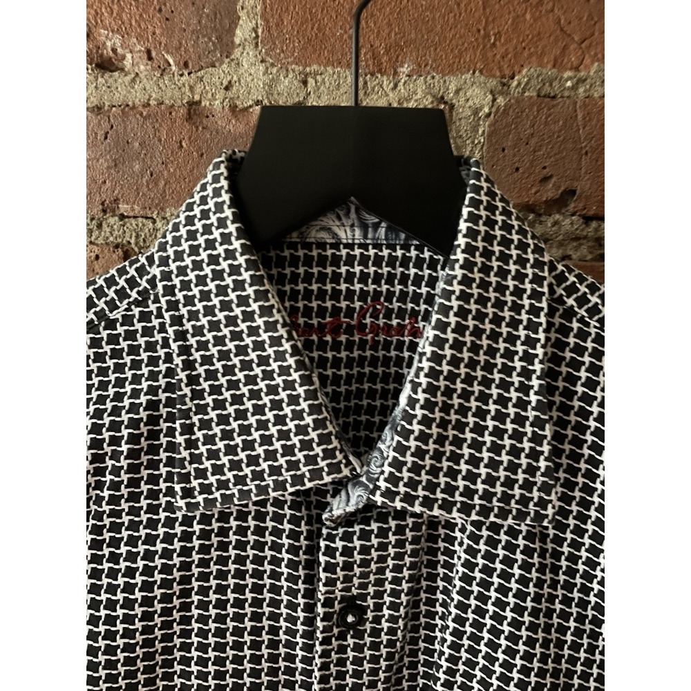 Robert Graham Youth Shirt XL 18-20 Embroidered Button Up Flip Cuff Black / White